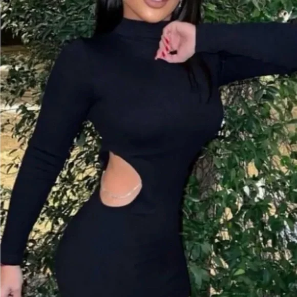 Zara Black Long Sleeve Cut-Out Dress - Picture 2 of 2